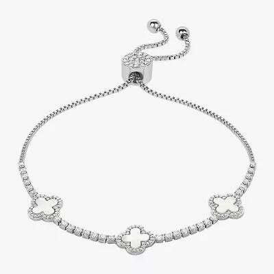 Sparkle Allure Womens White Cubic Zirconia Clover Bolo Bracelet