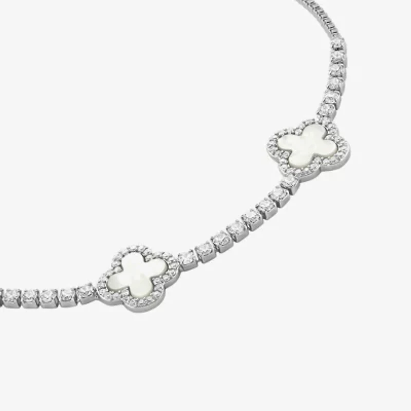 Sparkle Allure Womens White Cubic Zirconia Clover Bolo Bracelet
