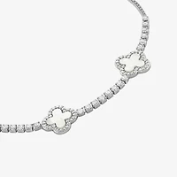Sparkle Allure Womens White Cubic Zirconia Clover Bolo Bracelet