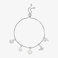 Sparkle Allure Womens White Cubic Zirconia Pure Silver Over Brass Flower Charm Bracelet