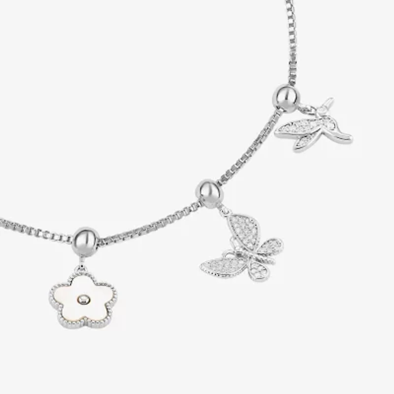 Sparkle Allure Womens White Cubic Zirconia Pure Silver Over Brass Flower Charm Bracelet
