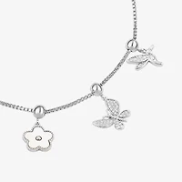 Sparkle Allure Womens White Cubic Zirconia Pure Silver Over Brass Flower Charm Bracelet