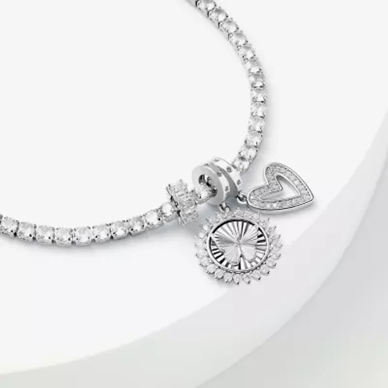 Sparkle Allure Womens White Cubic Zirconia Pure Silver Over Brass Butterfly Charm Bracelet
