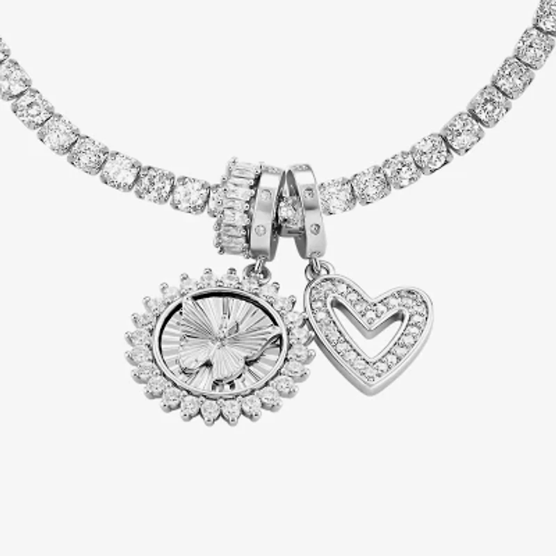 Sparkle Allure Womens White Cubic Zirconia Pure Silver Over Brass Butterfly Charm Bracelet