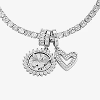 Sparkle Allure Womens White Cubic Zirconia Pure Silver Over Brass Butterfly Charm Bracelet