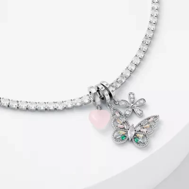 Sparkle Allure Womens Multi Color Cubic Zirconia Pure Silver Over Brass Butterfly Charm Bracelet