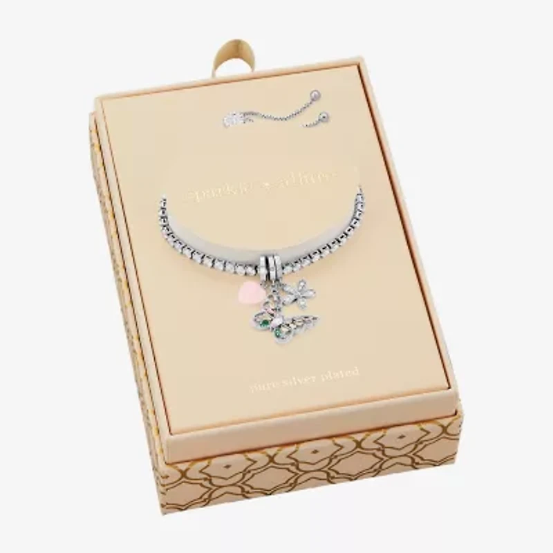 Sparkle Allure Womens Multi Color Cubic Zirconia Pure Silver Over Brass Butterfly Charm Bracelet