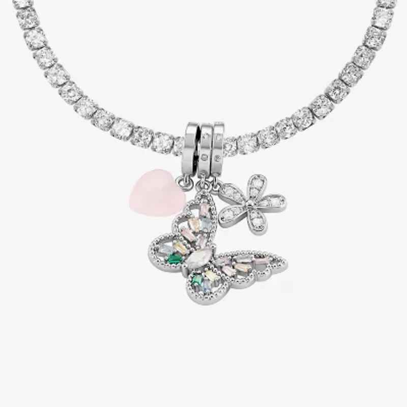 Sparkle Allure Womens Multi Color Cubic Zirconia Pure Silver Over Brass Butterfly Charm Bracelet