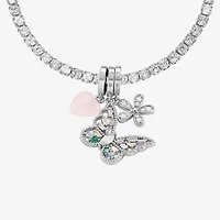 Sparkle Allure Womens Multi Color Cubic Zirconia Pure Silver Over Brass Butterfly Charm Bracelet