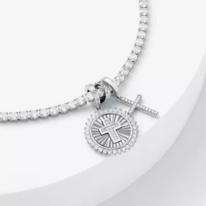 Sparkle Allure Womens Multi Color Cubic Zirconia Pure Silver Over Brass Cross Charm Bracelet