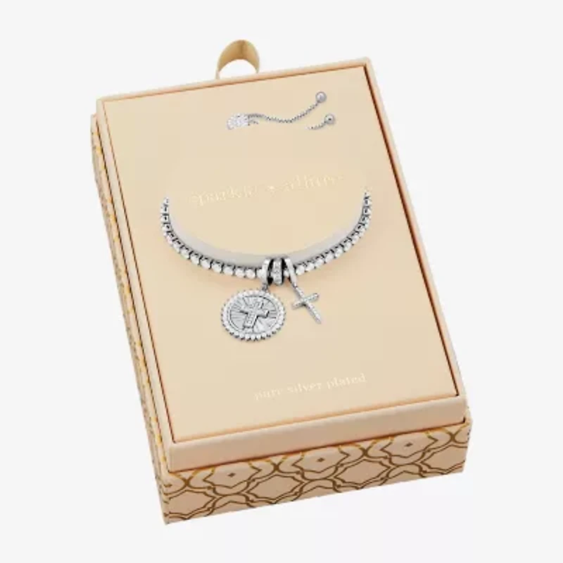 Sparkle Allure Womens Multi Color Cubic Zirconia Pure Silver Over Brass Cross Charm Bracelet