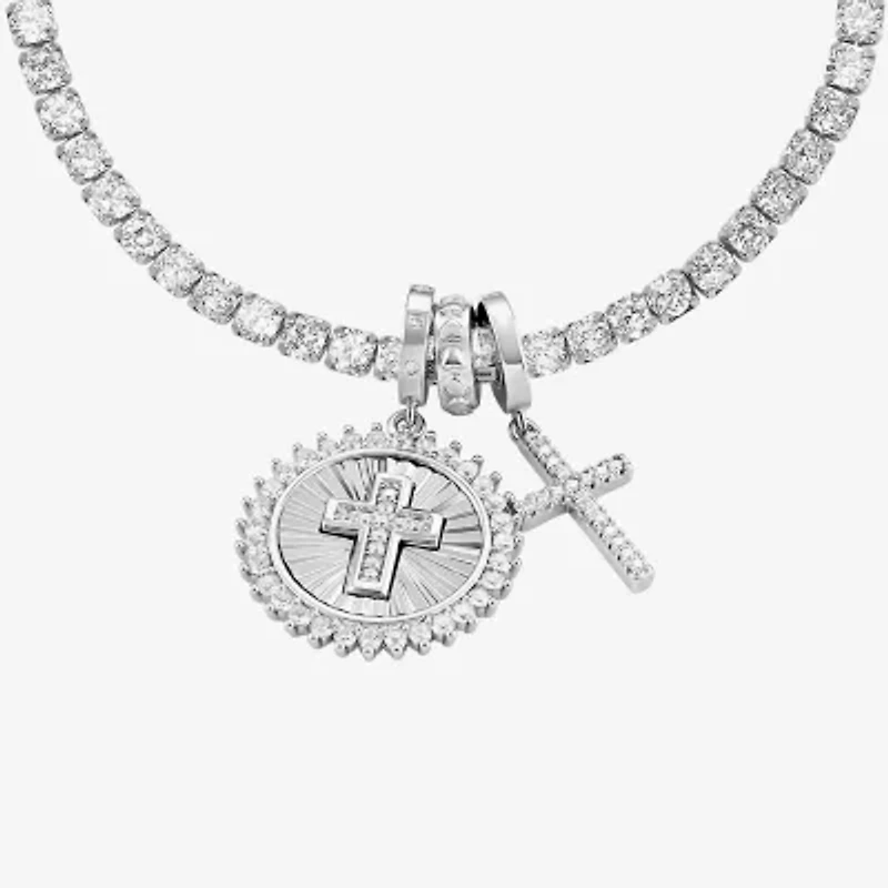 Sparkle Allure Womens Multi Color Cubic Zirconia Pure Silver Over Brass Cross Charm Bracelet