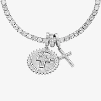 Sparkle Allure Womens Multi Color Cubic Zirconia Pure Silver Over Brass Cross Charm Bracelet