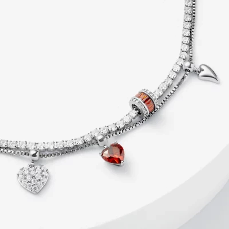 Sparkle Allure Womens Multi Color Cubic Zirconia Pure Silver Over Brass Heart Charm Bracelet