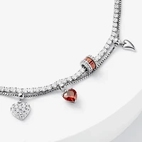 Sparkle Allure Womens Multi Color Cubic Zirconia Pure Silver Over Brass Heart Charm Bracelet