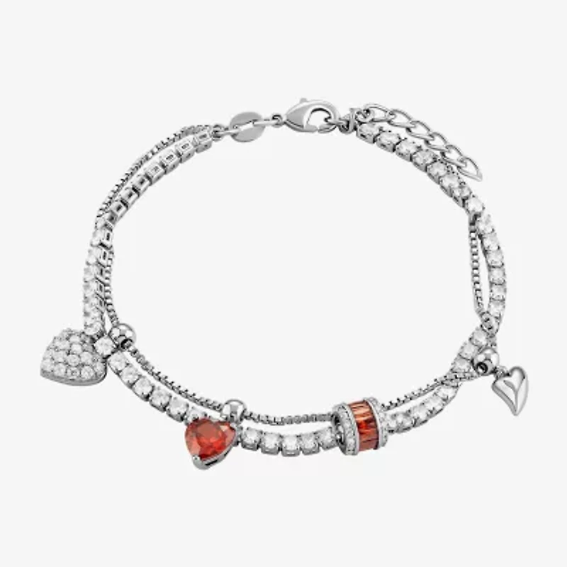 Sparkle Allure Womens Multi Color Cubic Zirconia Pure Silver Over Brass Heart Charm Bracelet