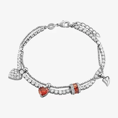 Sparkle Allure Womens Multi Color Cubic Zirconia Pure Silver Over Brass Heart Charm Bracelet