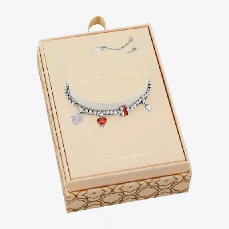 Sparkle Allure Womens Multi Color Cubic Zirconia Pure Silver Over Brass Heart Charm Bracelet