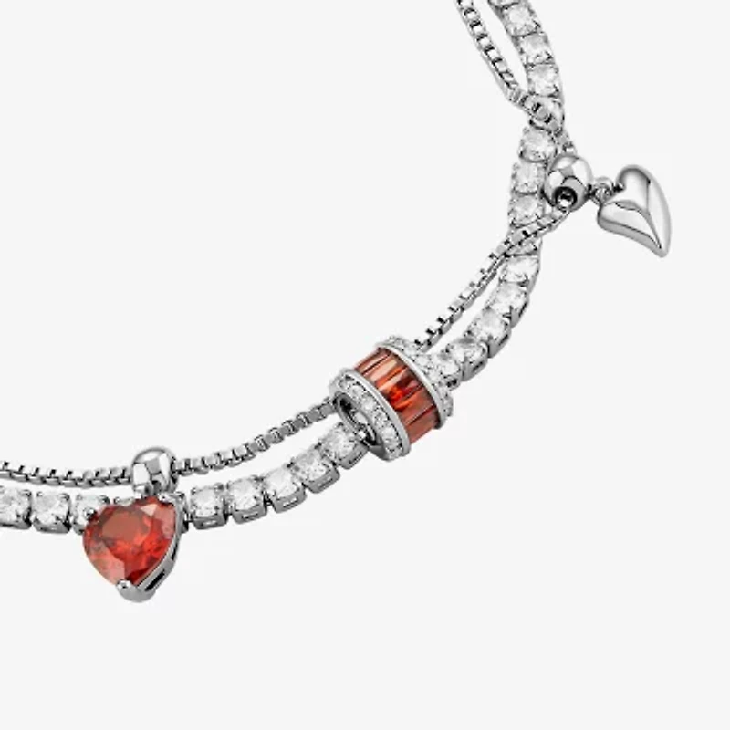 Sparkle Allure Womens Multi Color Cubic Zirconia Pure Silver Over Brass Heart Charm Bracelet