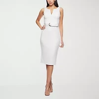 Premier Amour Belted Womens Belted Sleeveless Midi Sheath Dress