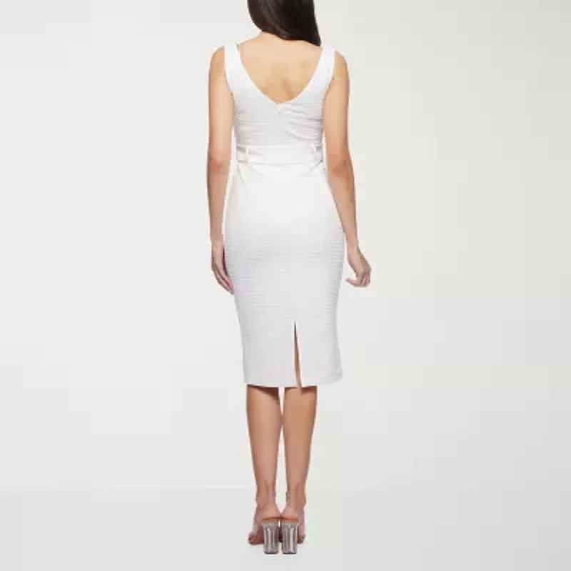 Premier Amour Belted Womens Belted Sleeveless Midi Sheath Dress