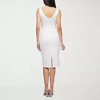 Premier Amour Belted Womens Belted Sleeveless Midi Sheath Dress
