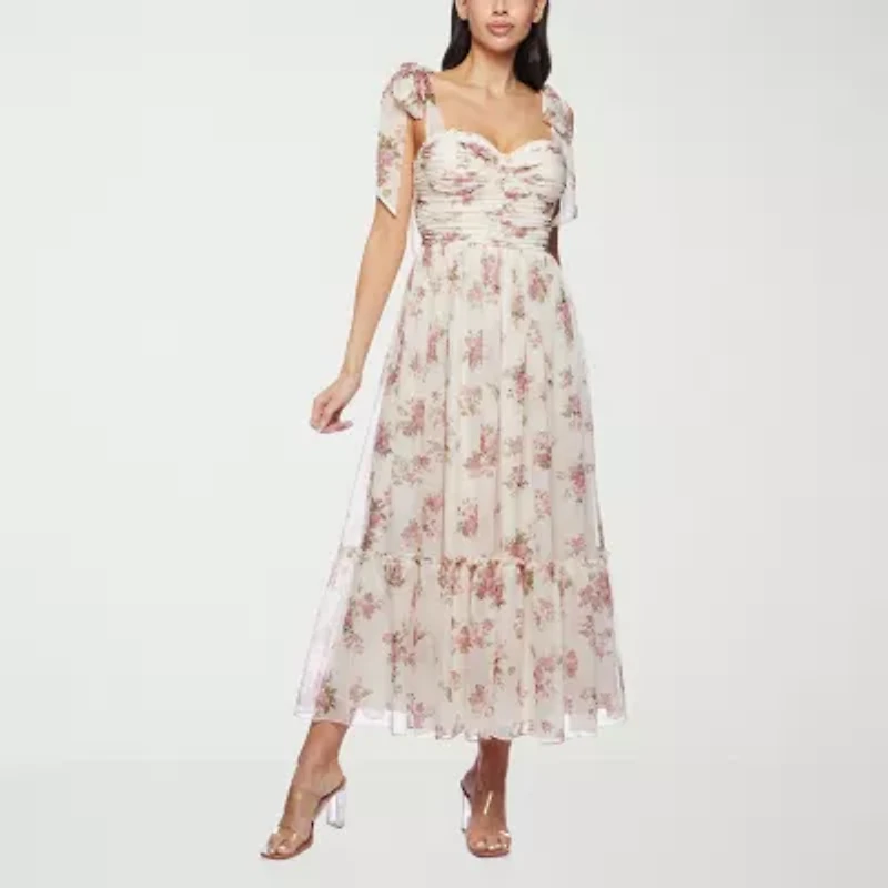 Premier Amour Womens Sleeveless Floral Midi Fit + Flare Dress