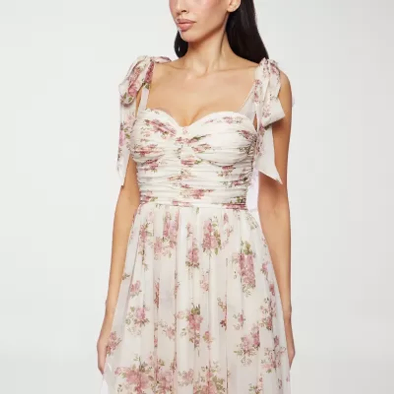 Premier Amour Womens Sleeveless Floral Midi Fit + Flare Dress