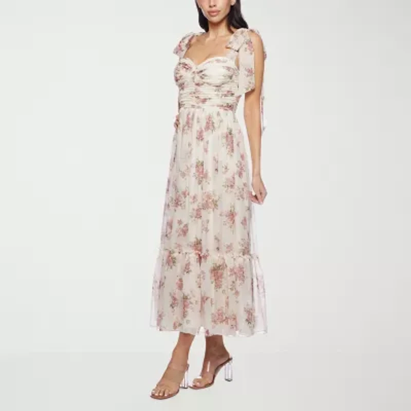 Premier Amour Womens Sleeveless Floral Midi Fit + Flare Dress