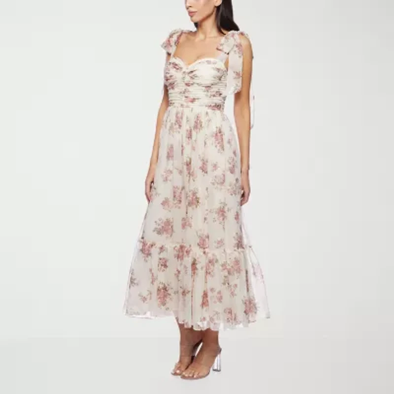 Premier Amour Womens Sleeveless Floral Midi Fit + Flare Dress