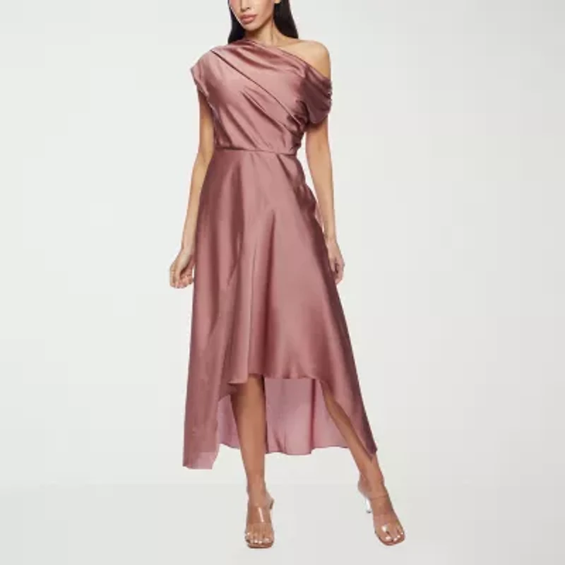 Premier Amour One Shoulder Womens Short Sleeve Midi Fit + Flare Dress