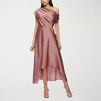 Premier Amour One Shoulder Womens Short Sleeve Midi Fit + Flare Dress