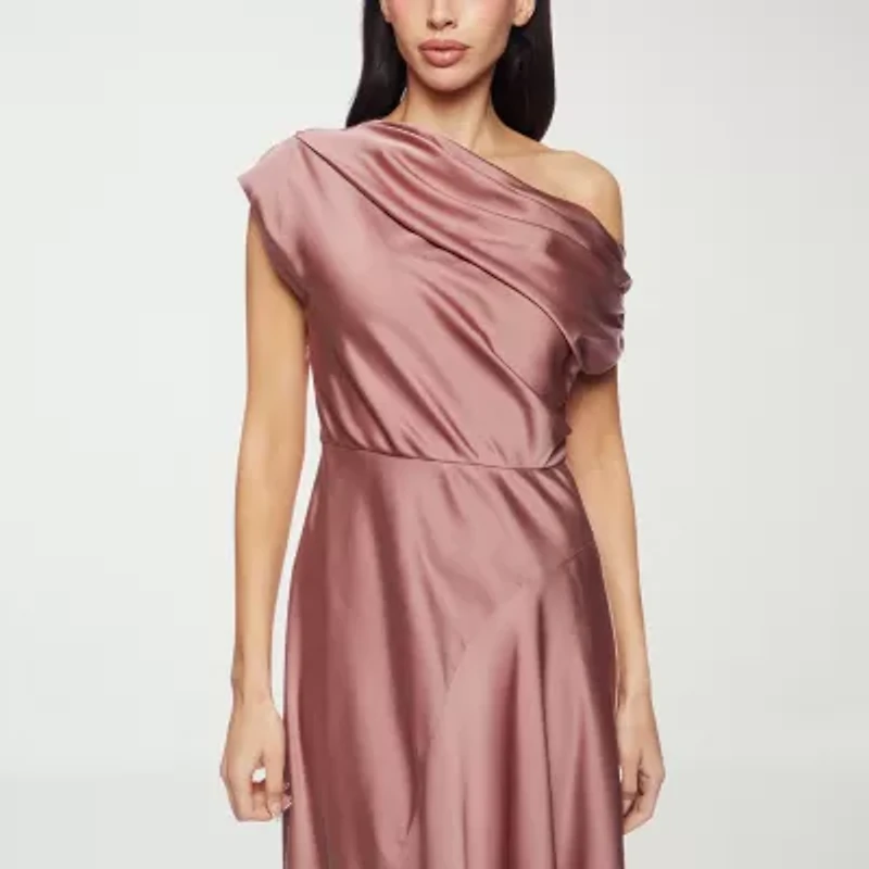 Premier Amour One Shoulder Womens Short Sleeve Midi Fit + Flare Dress