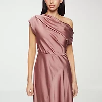 Premier Amour One Shoulder Womens Short Sleeve Midi Fit + Flare Dress