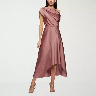 Premier Amour One Shoulder Womens Short Sleeve Midi Fit + Flare Dress