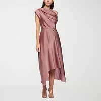 Premier Amour One Shoulder Womens Short Sleeve Midi Fit + Flare Dress