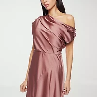 Premier Amour One Shoulder Womens Short Sleeve Midi Fit + Flare Dress