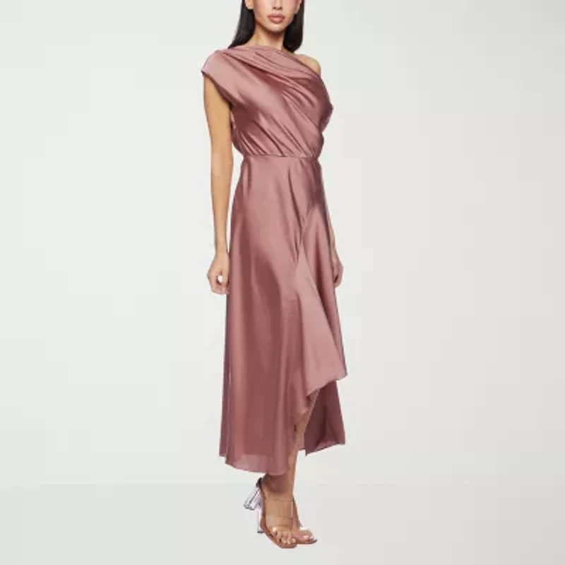Premier Amour One Shoulder Womens Short Sleeve Midi Fit + Flare Dress