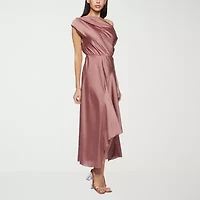 Premier Amour One Shoulder Womens Short Sleeve Midi Fit + Flare Dress