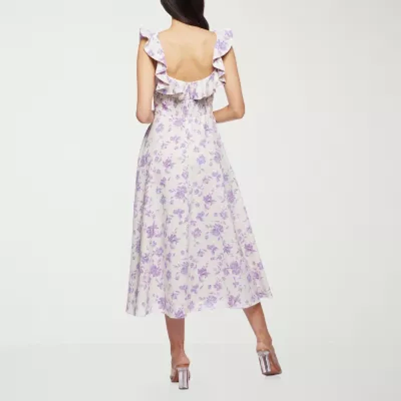 Premier Amour Womens Sleeveless Floral Midi Fit + Flare Dress