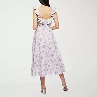 Premier Amour Womens Sleeveless Floral Midi Fit + Flare Dress