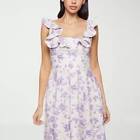 Premier Amour Womens Sleeveless Floral Midi Fit + Flare Dress