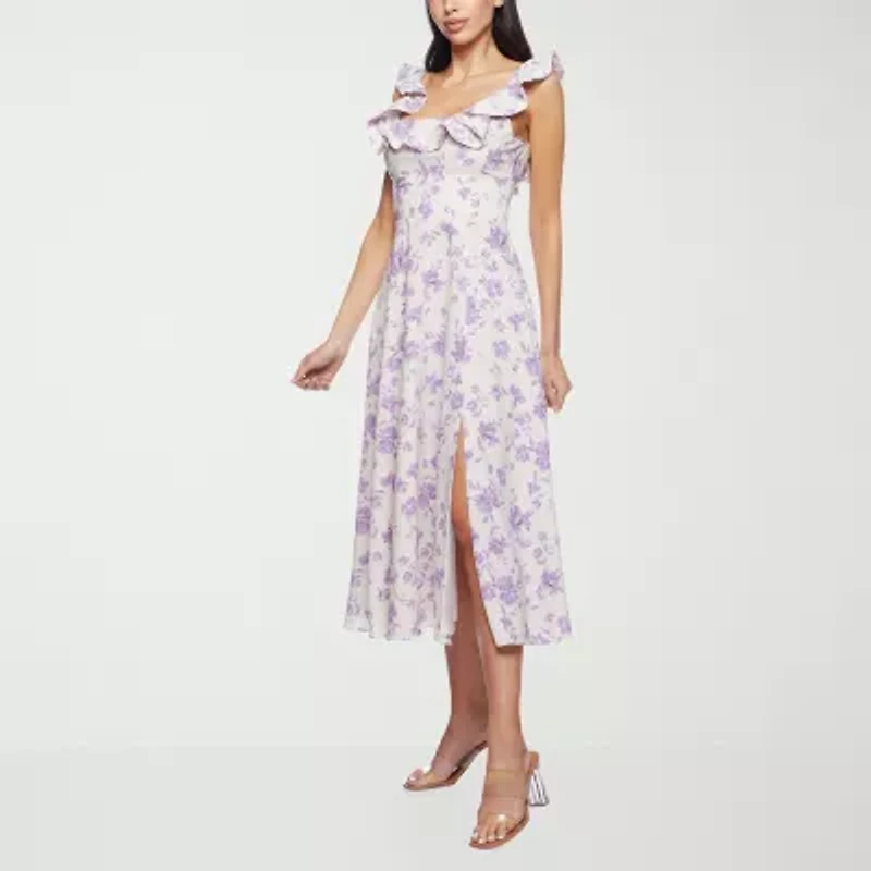 Premier Amour Womens Sleeveless Floral Midi Fit + Flare Dress
