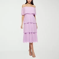 Premier Amour Off The Shoulder Womens Short Sleeve Midi Shift Dress
