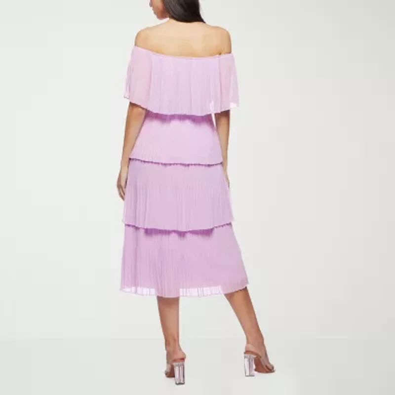 Premier Amour Off The Shoulder Womens Short Sleeve Midi Shift Dress