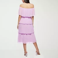 Premier Amour Off The Shoulder Womens Short Sleeve Midi Shift Dress