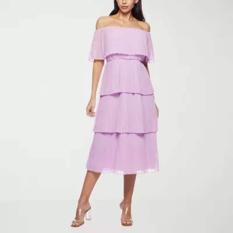 Premier Amour Off The Shoulder Womens Short Sleeve Midi Shift Dress