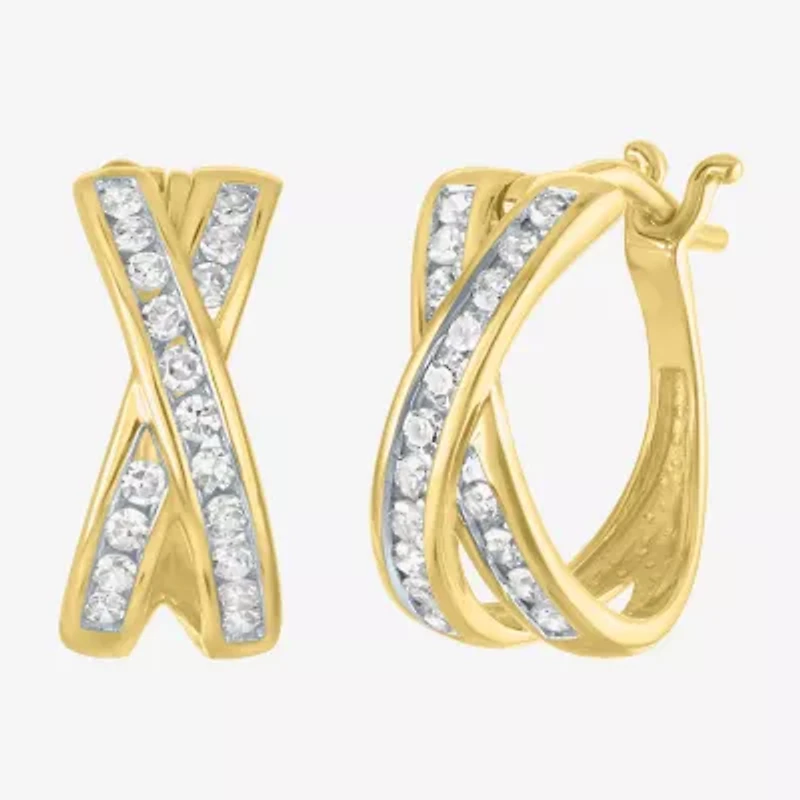 (G-H / I1-I2) Womens 1/3 CT. T.W. Lab Grown White Diamond 10K Gold 12.8mm Hoop Earrings