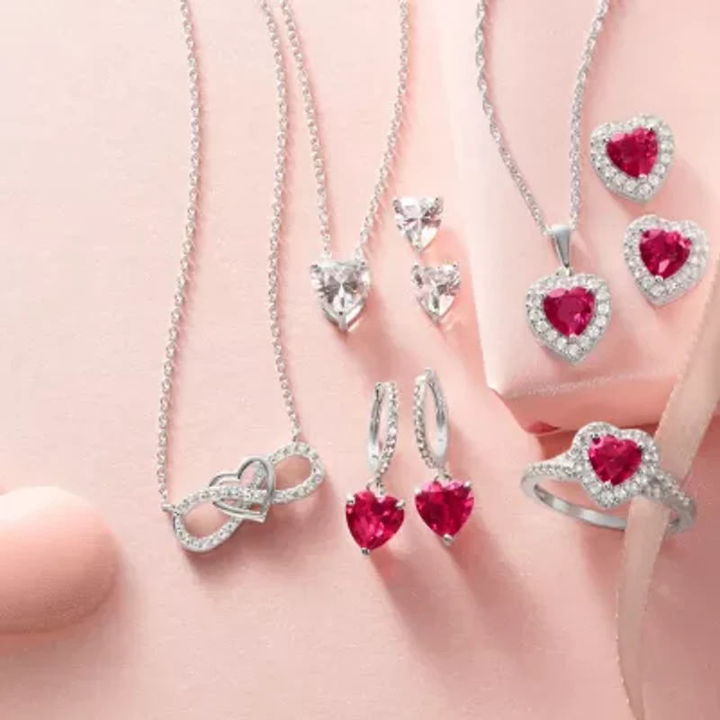 Yes, Please! Womens Lab Created White Sapphire Sterling Silver Heart Infinity 18 Inch Pendant Necklace