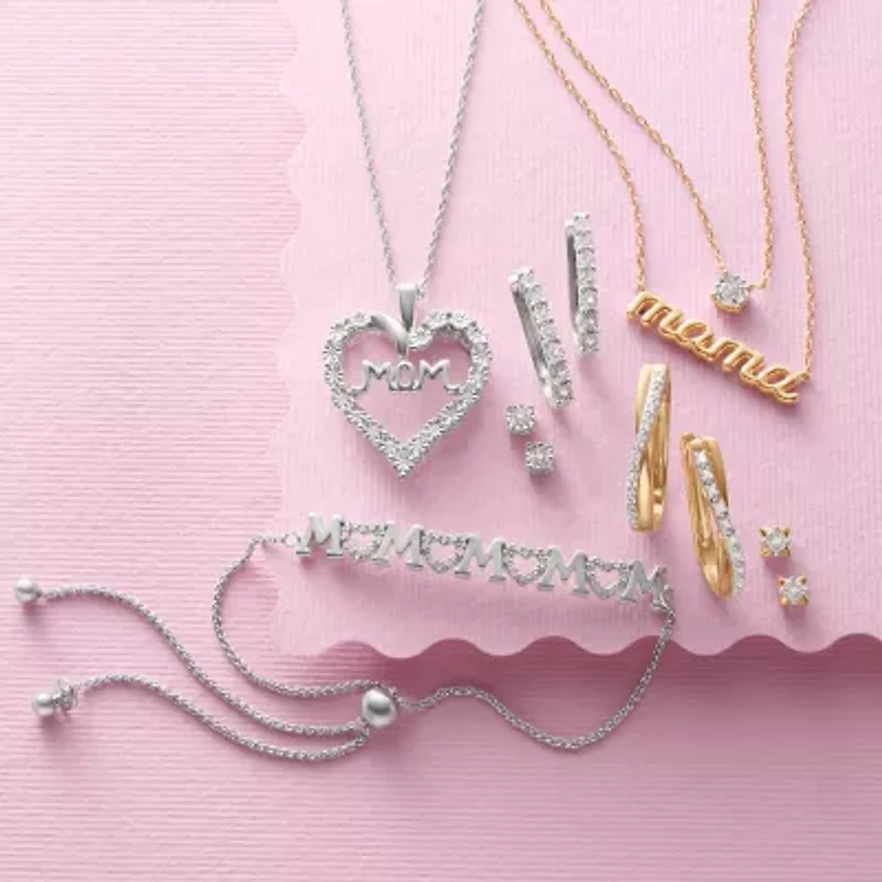 Yes, Please! "Mom" Womens 1/10 CT. T.W. Natural White Diamond Sterling Silver Heart 18 Inch Pendant Necklace